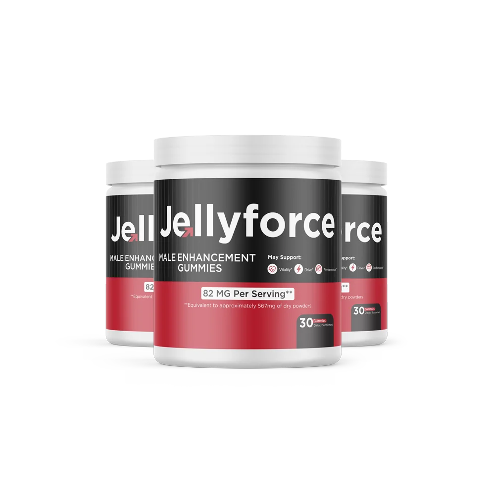 Three bottles of JellyForce male vitality gummies