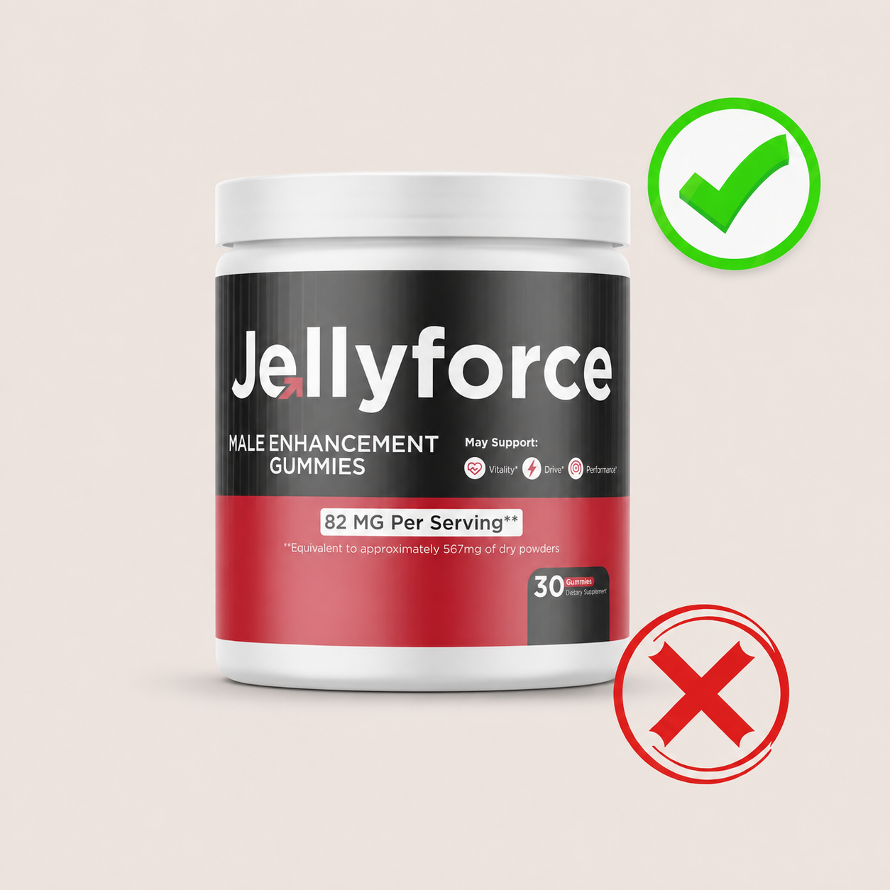 JellyForce gummies with pros and cons symbols